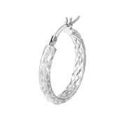 3mm x 20mm Diamond-Cut Hoop Earrings