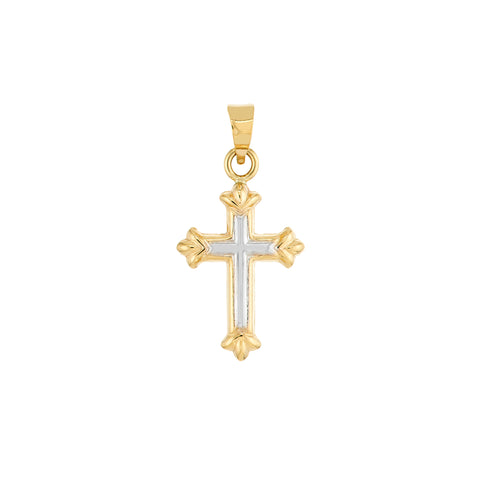 Two-Tone Small Cross Fleur Pendant