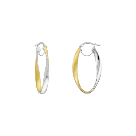 Two-Tone Curved Oval Hoop Earrings