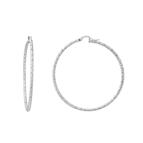 Sterling Silver 2mm x 40mm Diamond-Cut Hoop Earrings