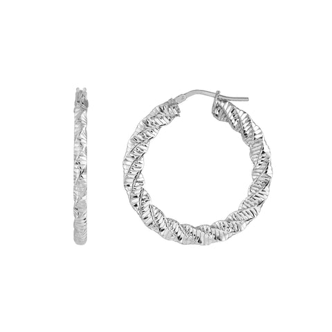 Sterling Silver Twisted and Textured Hoop Earrings