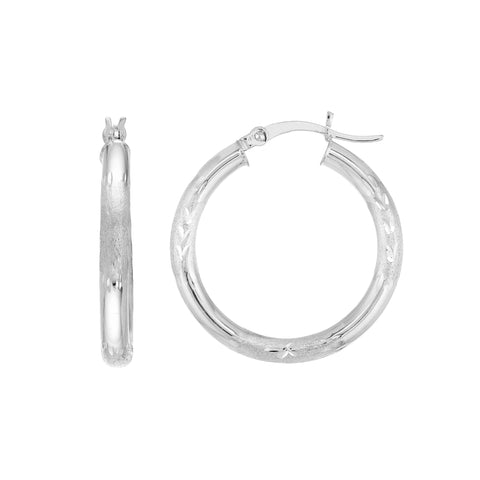 3x25mm D/C Florentine Round Hoop Earrings