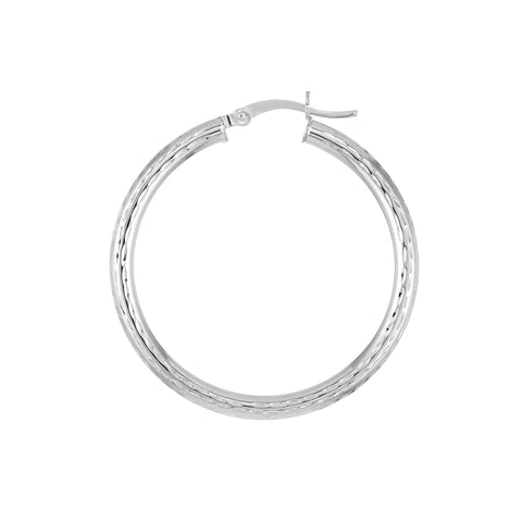 3x35mm Full Diamond-Cut Hoop Earrings