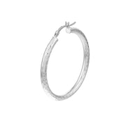 3x35mm Full Diamond-Cut Hoop Earrings