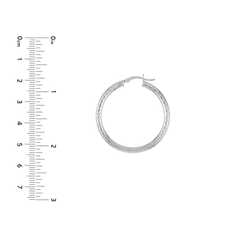 3x35mm Full Diamond-Cut Hoop Earrings