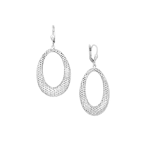 Plated Sterling Silver Open Oval Dangle Earrings