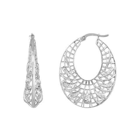 Plated Sterling Silver Oval Crescent Cage Earrings