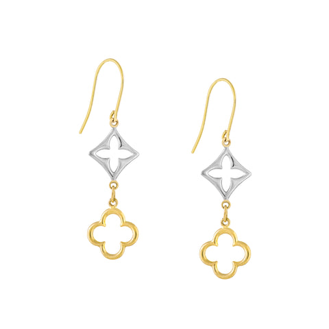 Two-Tone Dangle Flower Duo Earrings on Fish Hook