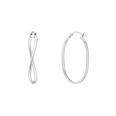 Plated Sterling Silver Curved Oval Hoop Earrings