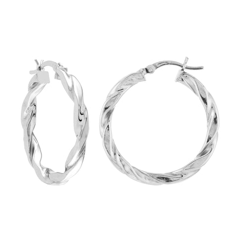 Sterling Silver Twisted Polished and Satin Hoop Earrings