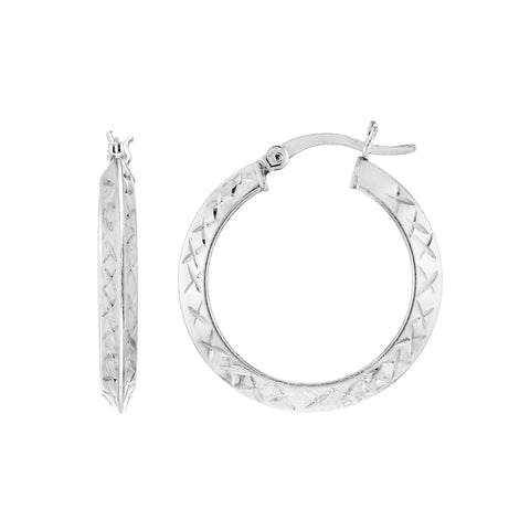 Sterling Silver Diamond-Cut Knife Edge Hoop Earrings