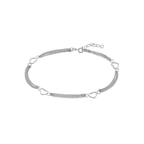 Sterling Silver Open Hearts on Chain Trio Adjustable Anklet