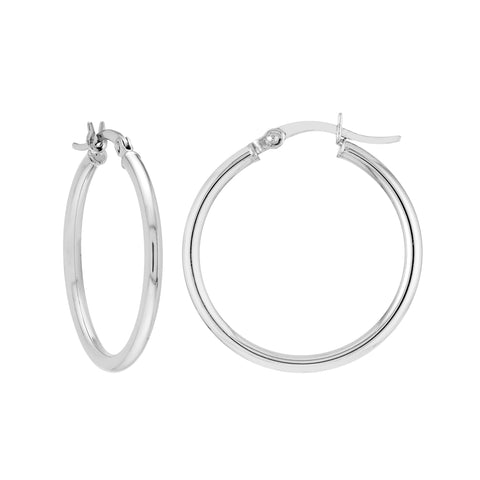 Sterling Silver 2mm x 25mm Polished Hoop Earrings