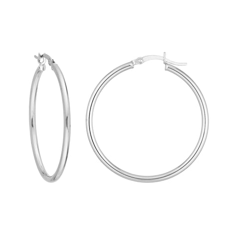 Sterling Silver 2mm x 35mm Polished Hoop Earrings