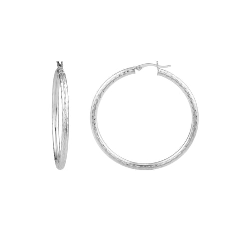 Sterling Silver 3mm x 45mm Diamond-Cut Hoop Earrings