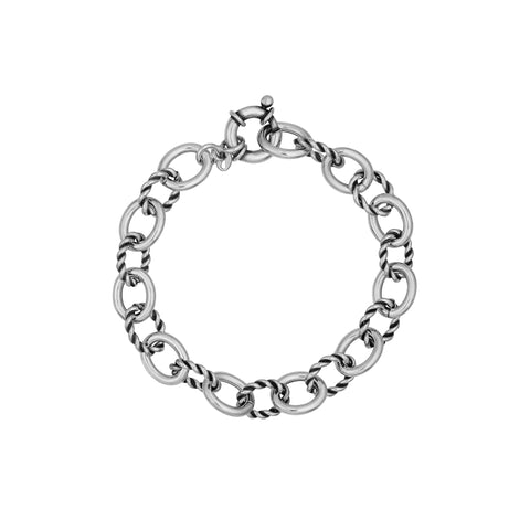 Oxidized Sterling Silver Circle and Oval Links Bracelet