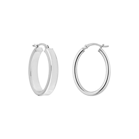 Sterling Silver Satin Oval Hoop Earrings