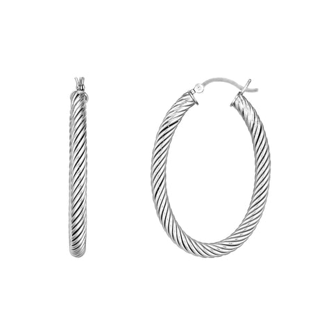 Sterling Silver Rope Twist Oval Tube Hoop Earrings