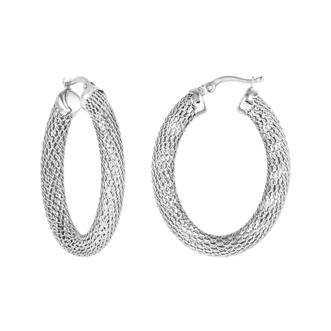 Sterling Silver Mesh Oval Tube Hoop Earrings