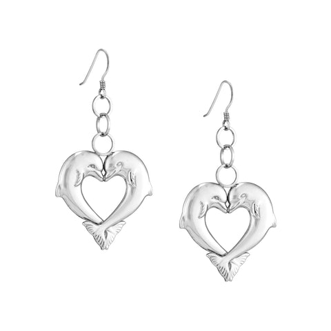 Plated Sterling Silver Dolphin Heart Duo Earrings