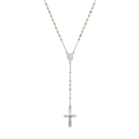 Sterling Silver and Rose Gold 3mm Rosary Necklace