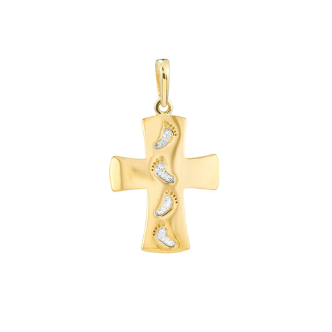 Two-Tone Cross Pendant with Footprints