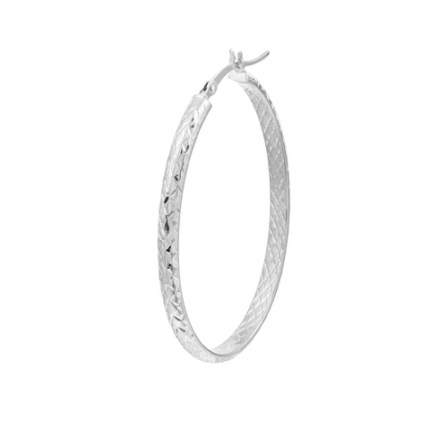 3mm x 42mm Diamond-Cut Oval Hoop Earrings