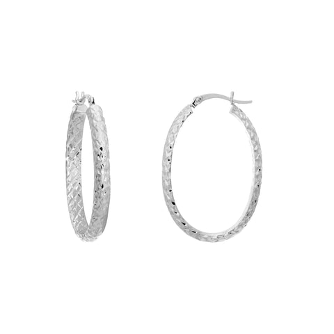 4mm x 32mm Diamond-Cut Oval Hoop Earrings