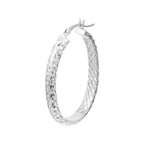 4mm x 32mm Diamond-Cut Oval Hoop Earrings