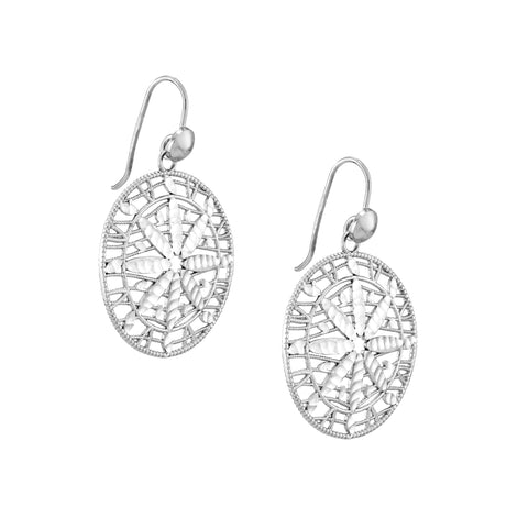 Plated Sterling Silver Floral Filigree Drop Earrings