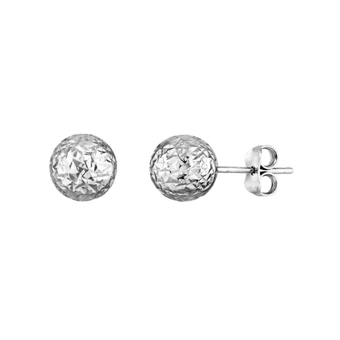 Sterling Silver 8mm Diamond-Cut Ball Stud Earrings