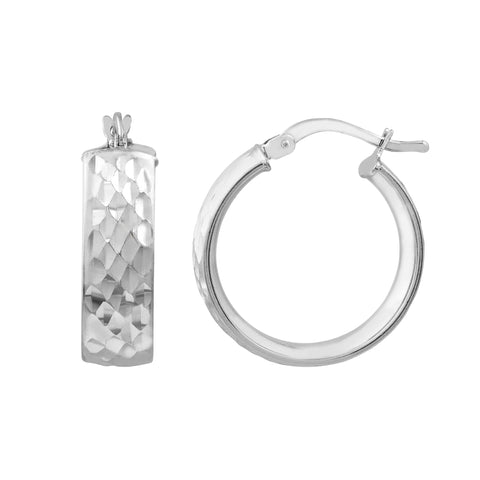 Plated Sterling Silver Diamond-Cut Hoop Earrings