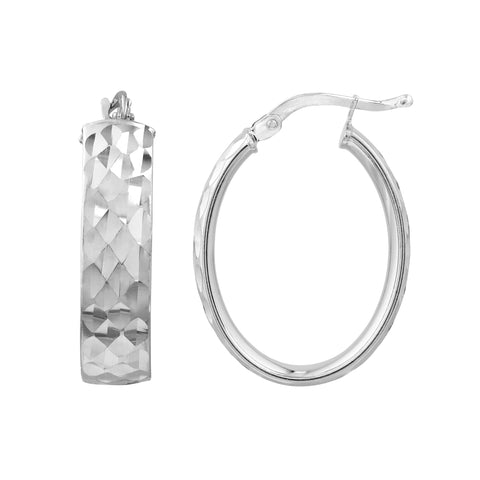 Plated Sterling Silver Diamond-Cut Patterned Oval Hoops