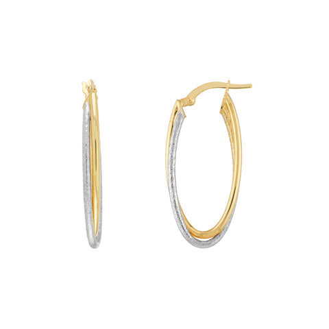 Two-Tone Polished/Laser Twist Oval Hoops