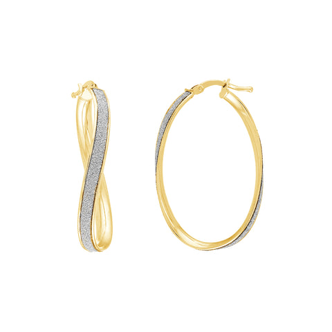 Plated Sterling Silver Curved Oval Sparkle Hoops