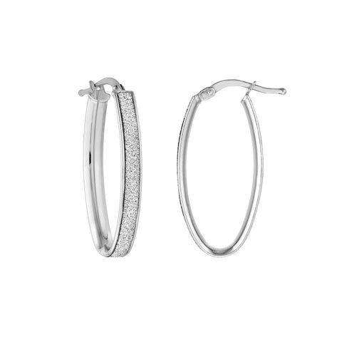 Plated Sterling Silver Sparkle Oval Hoops