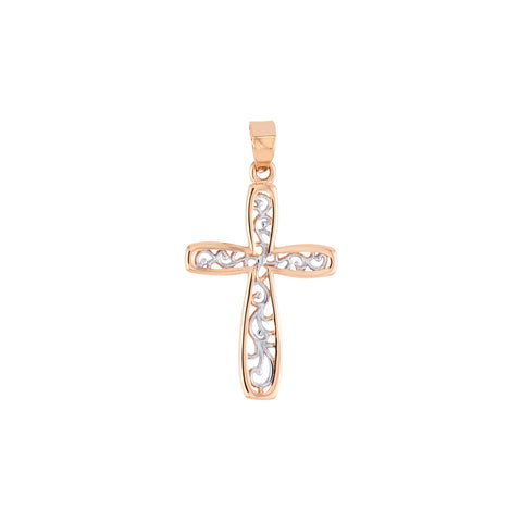 Rose Two-tone Framed Vine Cross Pendant