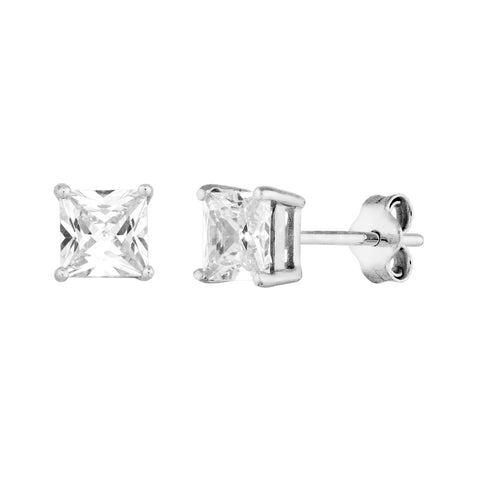 Sterling Silver 5mm Square CZ Stud Earrings on Post Back