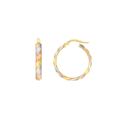 Tri-Color Ribbed Hoop Earrings