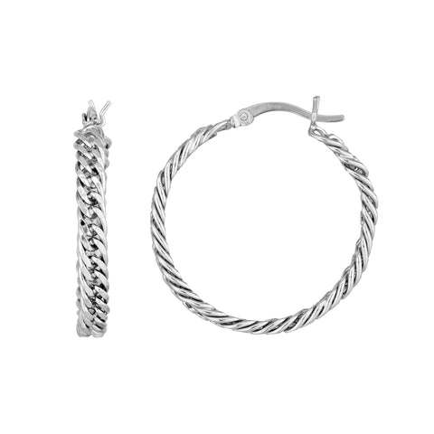 Plated Sterling Silver Curb Chain Hoop Earrings