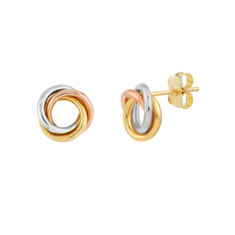 Tri-Color Open Love Knot Stud Earrings on Post Back