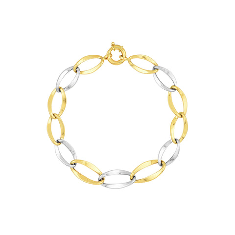 Two-Tone Flat Open Oval Link Bracelet