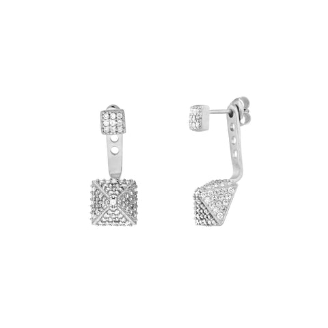 Sterling Silver CZ Diamond-Shape and Pyramid Earring Jackets