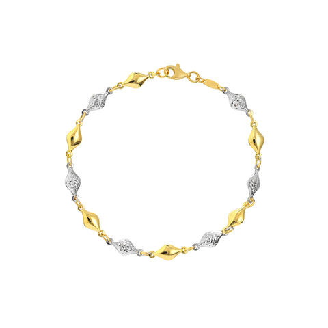 Two-Tone Polished and Diamond-Cut Bead Bracelet