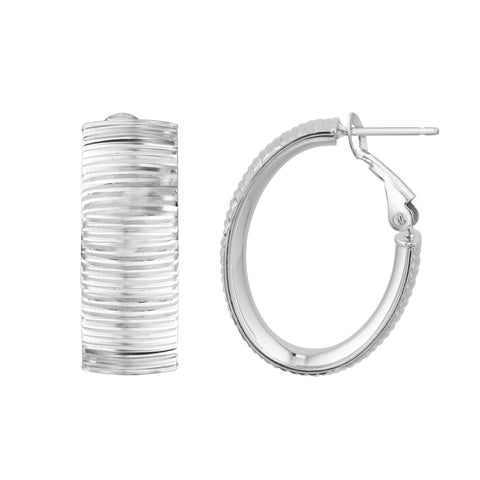 Sterling Silver Ribbed Oval Hoop Earrings