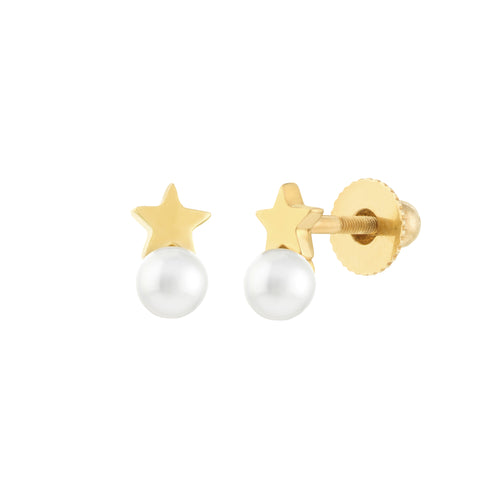 Childs Star and Pearl Stud Earrings with Screw Back