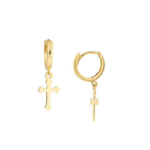 Mini Huggie Hoop Earrings with Cross Drop