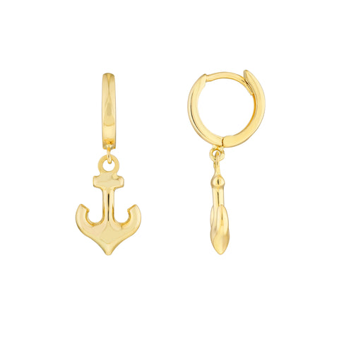 Mini Huggie Hoop Earrings with Anchor Drop