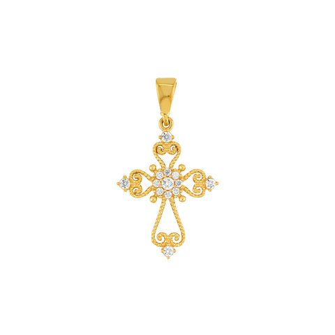 Open Filigree CZ Cross Pendant