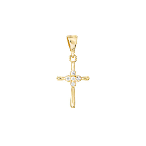 Four CZ Polished Mini Cross Pendant